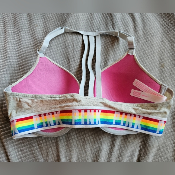 Victoria's Secret PINK front closure gray rainbow band push-up bra - Picture 2 of 5